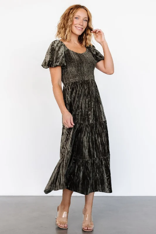 Ethnic Style Colleen Velvet Maxi Dress | Olive