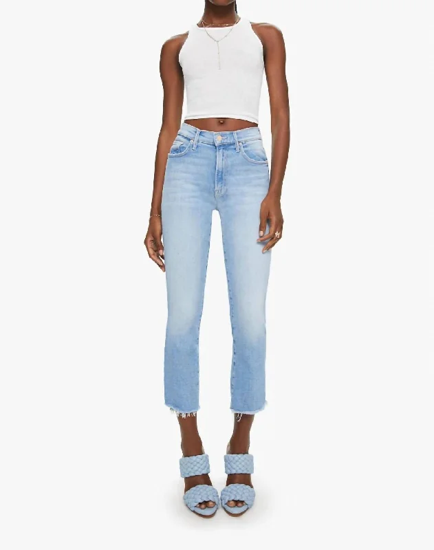 Comfortable And Casual Insider Crop Step Fray Jeans In Bright Light Blue Wash