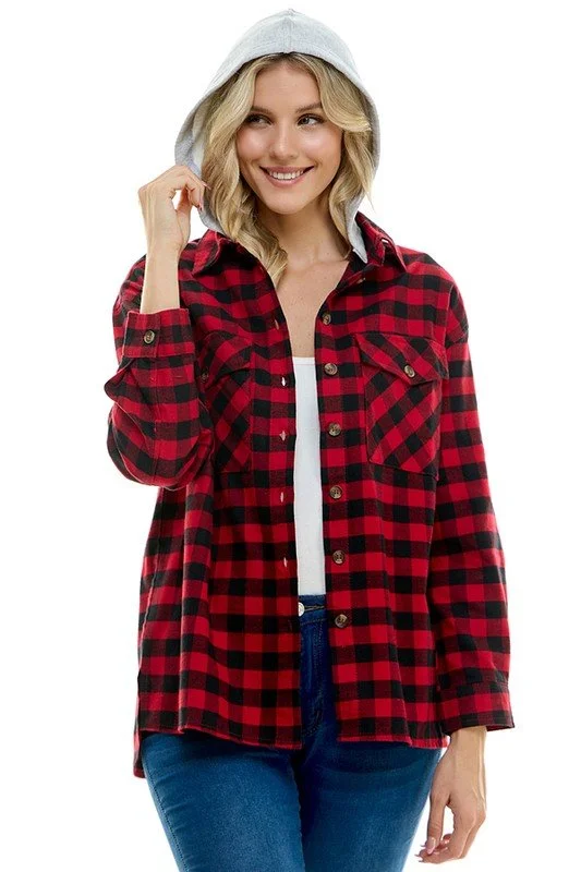 Advanced Customization Women's oversized Plaid Shirt with Hoodies