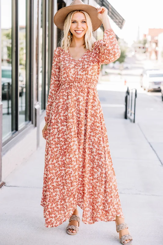 Street Cool Search For Joy Taupe Brown Ditsy Floral Maxi Dress