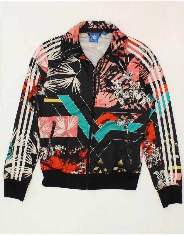 French Style ADIDAS Womens Tracksuit Top Jacket UK 10 Small Multicoloured Floral