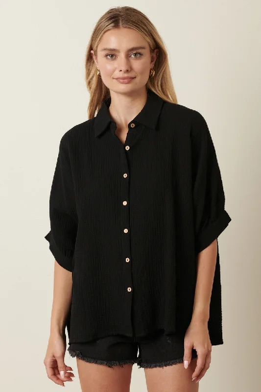 Urban Sense Black Button Down Collared Top