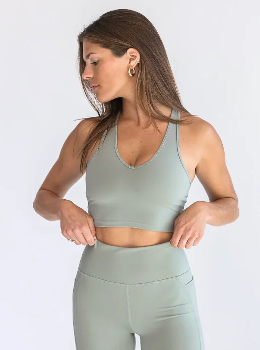 Sports Design V Neck Bra Top - Dusty Sage