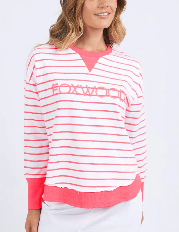 Casual Style Simplified Stripe Crew - Neon Pink
