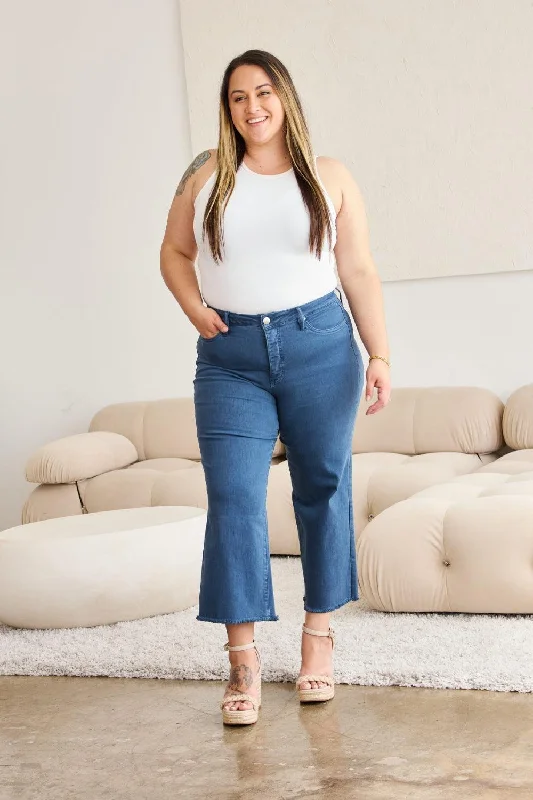 Avant-garde Design RFM Full Size Tummy Control High Waist Raw Hem Jeans
