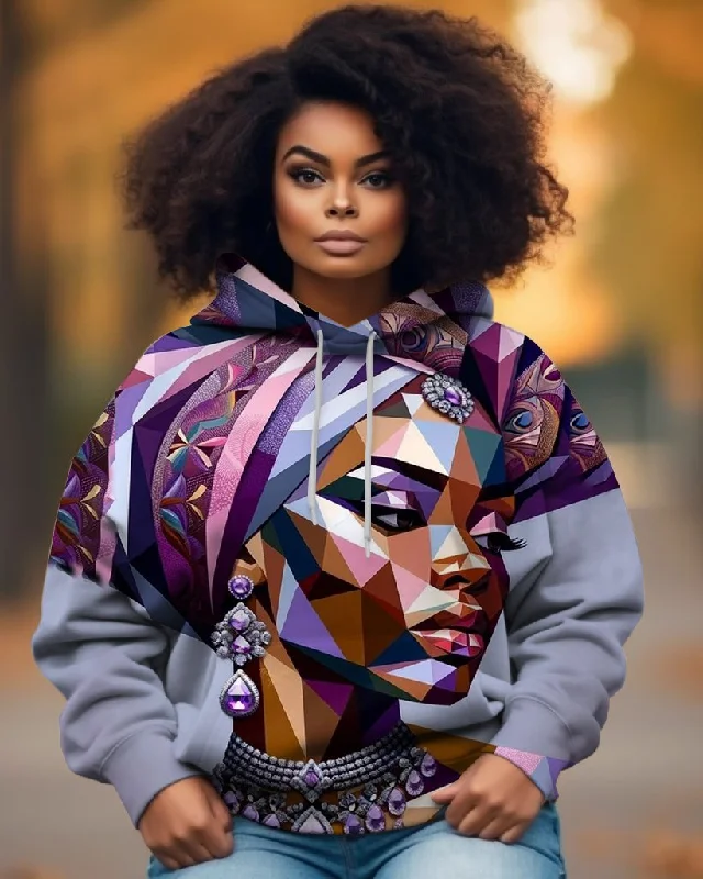 Slightly Flared Design Black Women Cubism Art Long-sleeved Hoodie