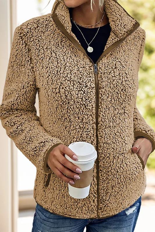 Comfortable And Cold-proof Pocketed Zip Up Turtleneck Jacket