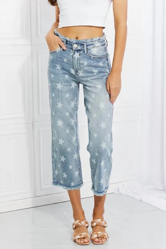 Relaxed And Casual Star Spangled Crop Jean In Light Blue