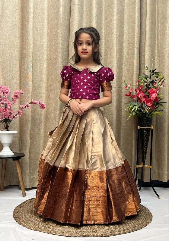 Double-sided Wear Wine Gold Lichi Silk Kid’s Lehenga Choli