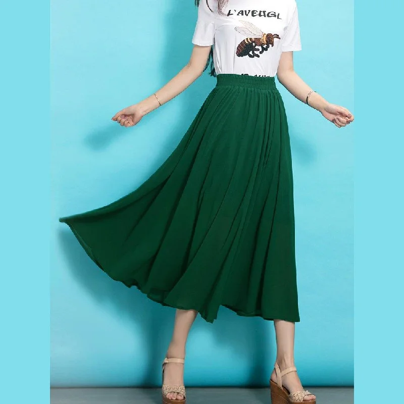 Denim Design Style elastic waist chiffon clothes Sewing green Dress summer