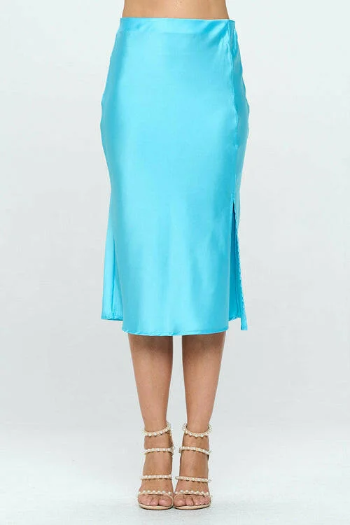 Fashion Elements Solid Satin Midi Skirt with Slit