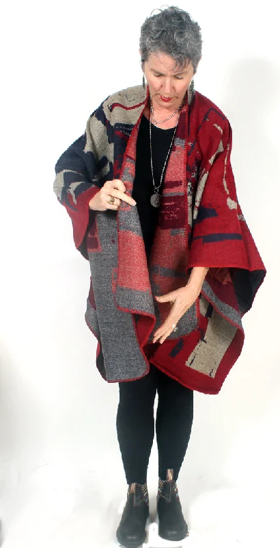 Elegant Tailoring Sunheart Artist Ruana Jacket Reversible Boho Sophisticated Casual Lifestyle