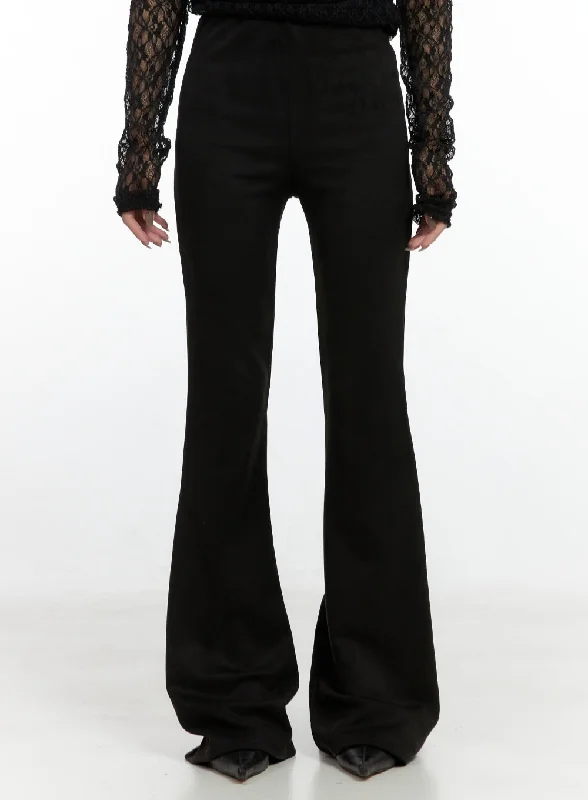 French Style Solid Slim Fit Suede Pants CN408