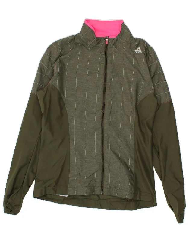 College Style ADIDAS Womens Supernova Tracksuit Top Jacket UK 12 Medium Khaki