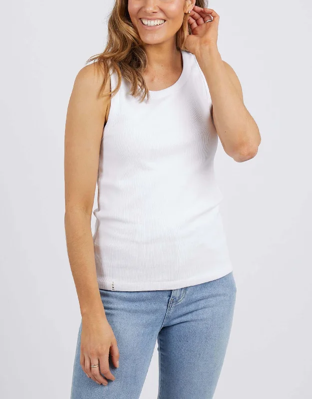 Thin Design Rib Crew Tank - White