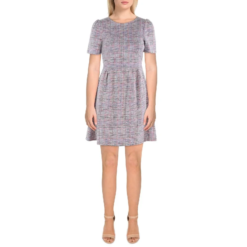 Embroidered Letters Aqua Womens Tweed Sheath Mini Dress