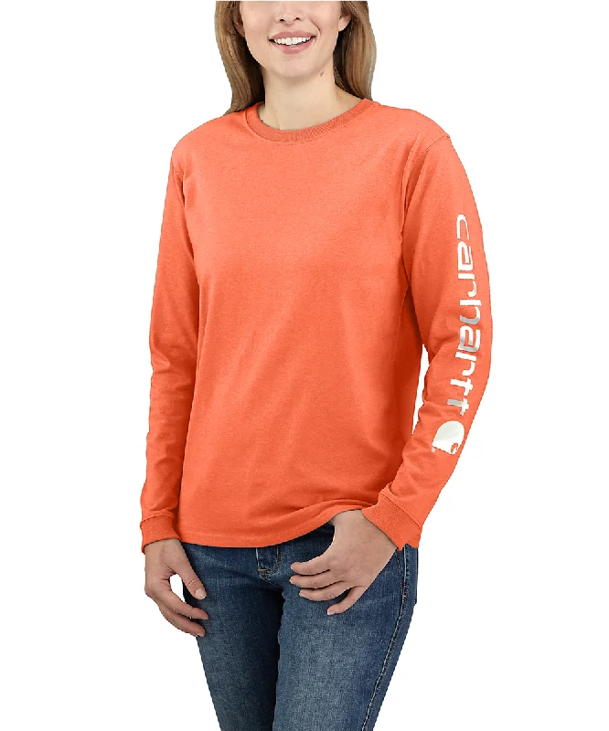 Elegant And Casual Carhartt Women's Signature Sleeve Logo Long Sleeve T-shirt - Electric Coral Elegant And Casual Carhartt Women's Signature Sleeve Logo Long Sleeve T-shirt - Electric Coral