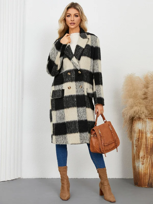 Fashion Style Plaid Double-Breasted Long Sleeve Coat