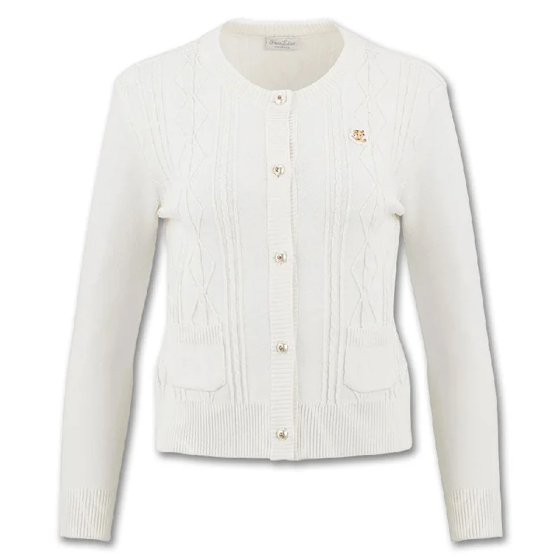 French Style Fairliar Cable Pocket Round Neck Golf Cardigan 2023 Women
