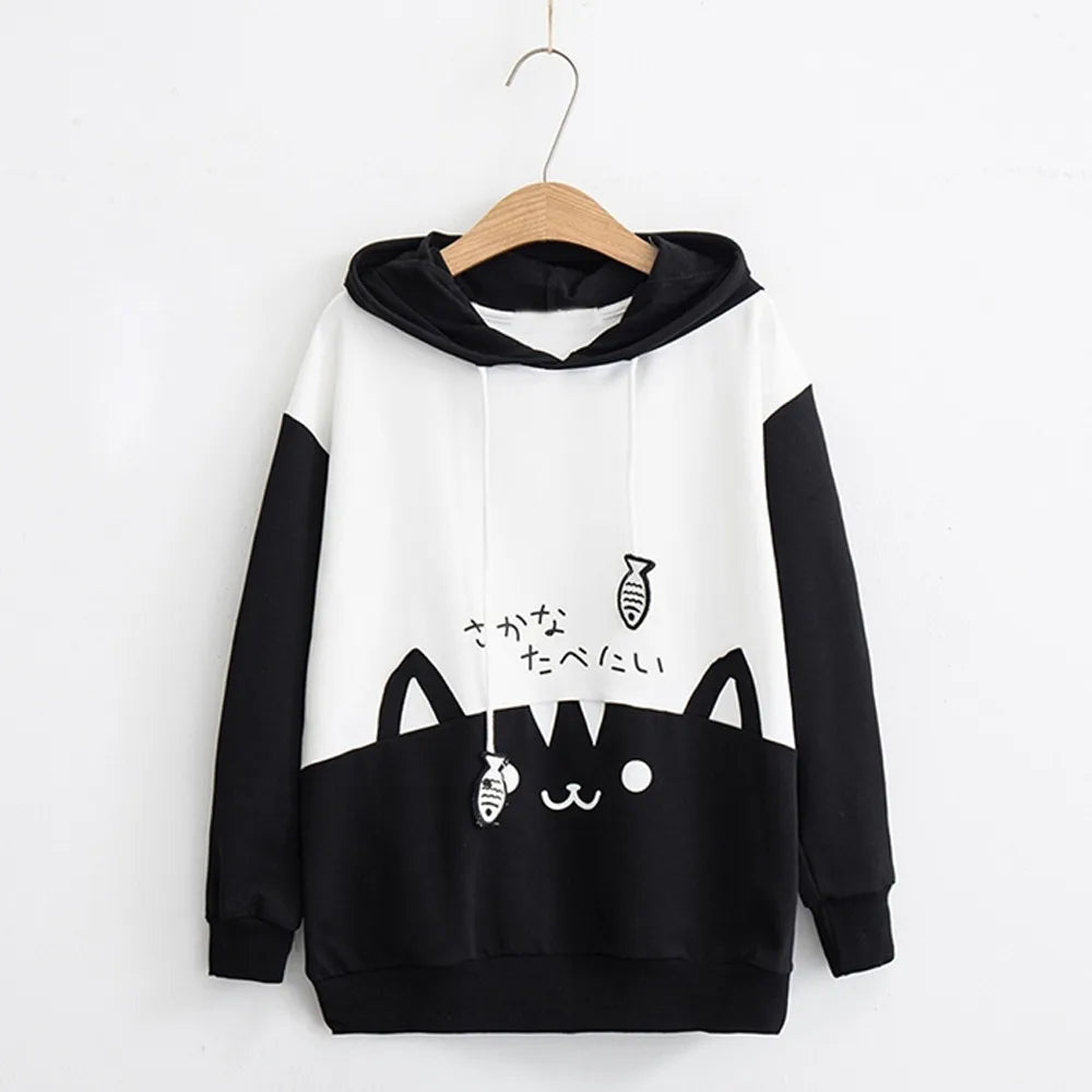Noble And Elegant Women sweatshirt Cat Print hoodies kawaii Japanes pullovers Loose Casual Long Sleeve Pocket Hoodie Blouse Tops sudadera mujer Noble And Elegant Women sweatshirt Cat Print hoodies kawaii Japanes pullovers Loose Casual Long Sleeve Pocket Hoodie Blouse Tops sudadera mujer
