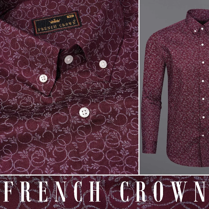 Feminine Charm Wine Berry Ditzy Floral Twill Premium Cotton Shirt