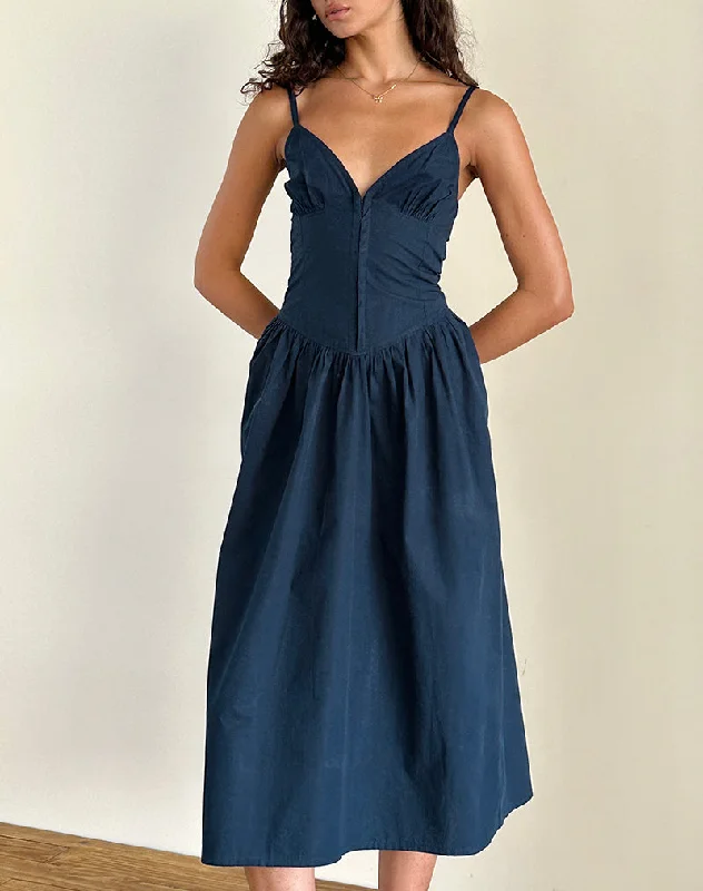High-end Design Krista Maxi Dress in Poplin Navy