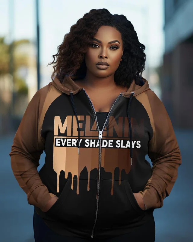 Youthful Melanin Every Shade Slays Zip Hood Long Sleeves Hoodie