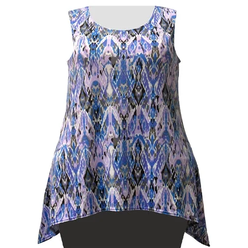 Double-sided Wear Lilac Ikat Shark Bite Hem Tank Top Women's Plus Size Tank Top