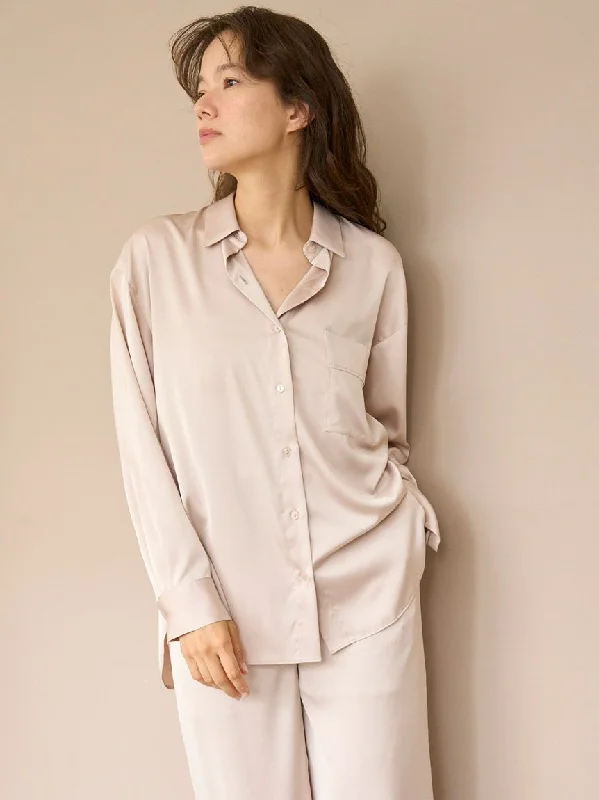 Elegant And Casual Soft Satin Long Sleeve Sleep Shirt