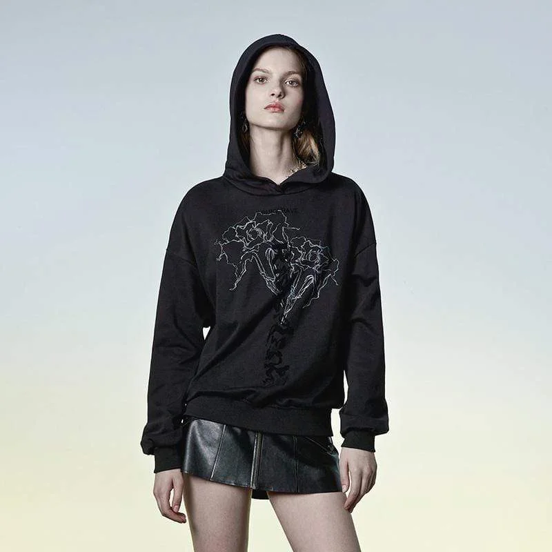 Warm And Comfortable Women's Punk Floral Printed Loose Hoodies