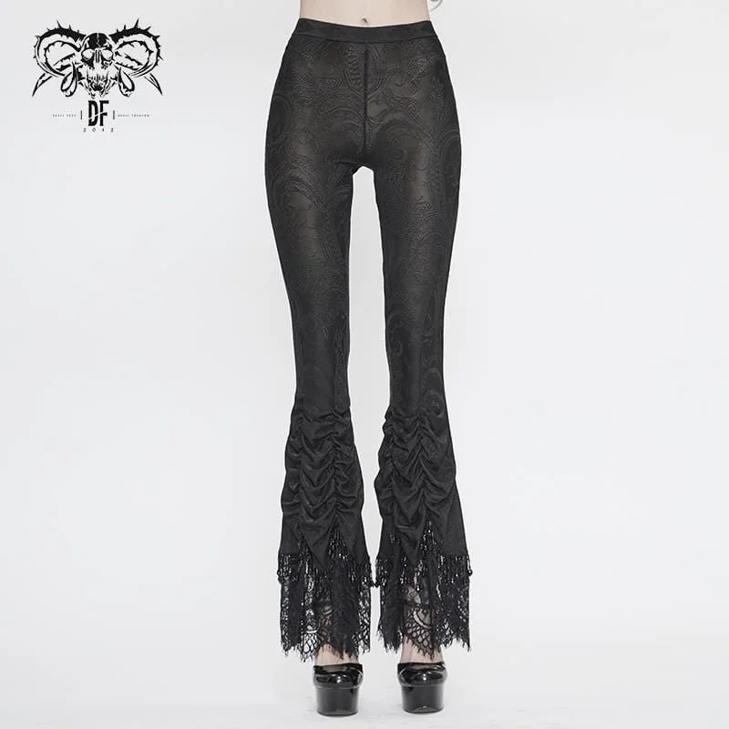 Celebrity Style Women's Vintage Gothic Black Laced Trimmed Flared Trousers