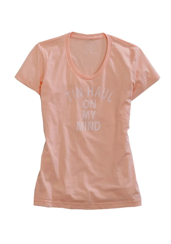 Fashionable And Versatile Tin Haul Womens Peach Cotton Blend On My Mind S/S T-Shirt