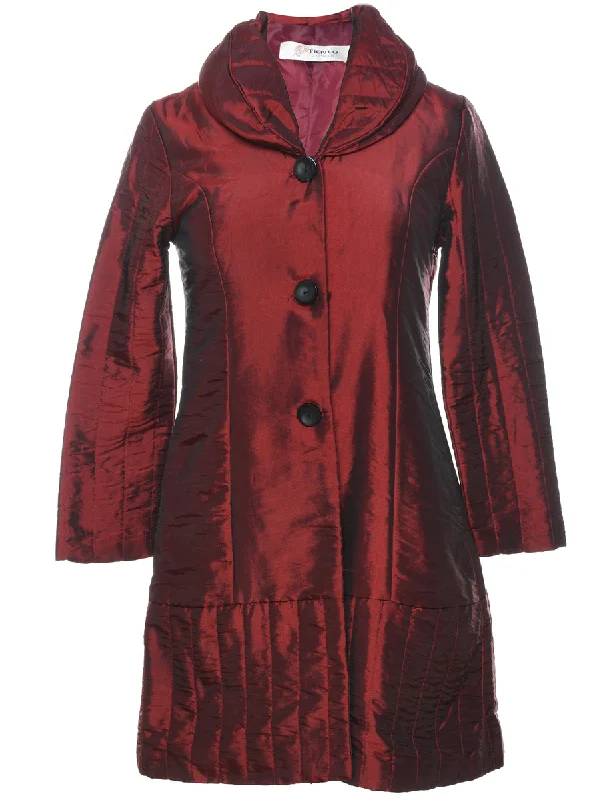 Fresh And Natural Single Breasted Long Maroon Metallic Evening Jacket - S