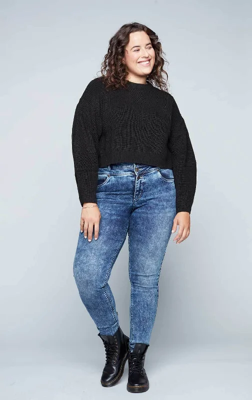 Slightly Flared Design MIA - Mid Rise Skinny - Dark Blue Acid Wash
