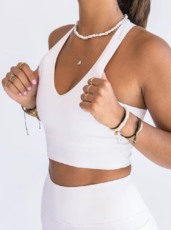 Slim Fit V Neck Bra Top - White