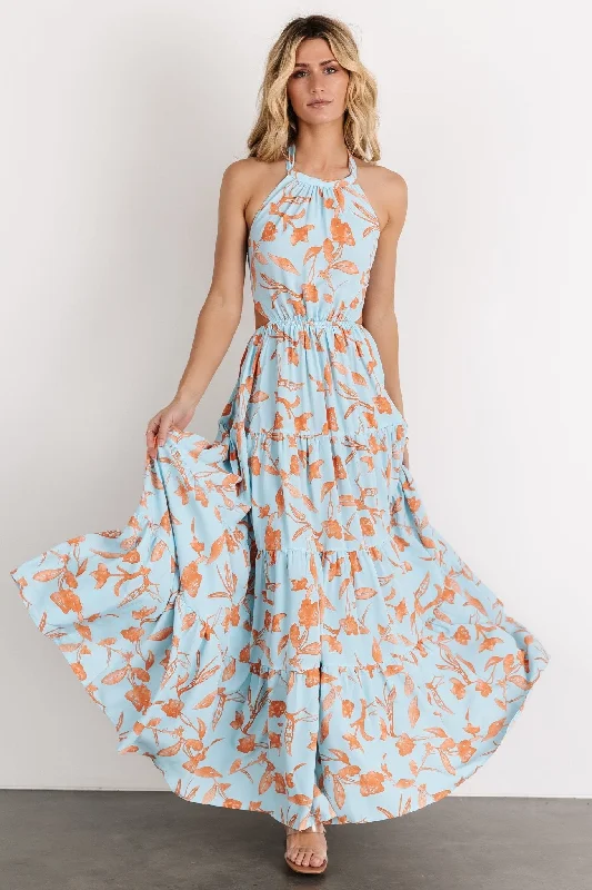 Eye-catching Personality Laie Back Tie Maxi Dress | Blue + Orange