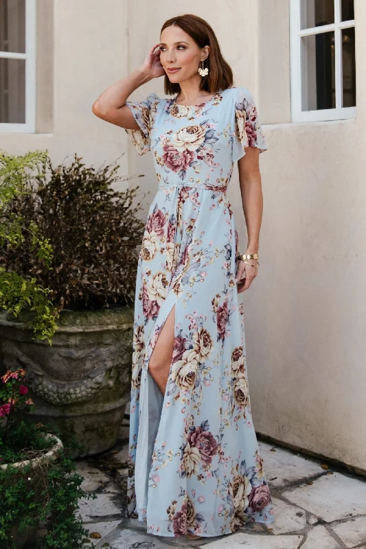 Avant-garde Design Naomi Short Sleeve Maxi Dress | Blue Multi Floral
