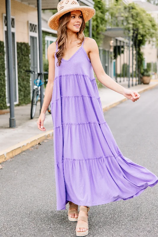 Comfortable And Versatile Let's Find Out Lavender Purple Tiered Maxi Dress