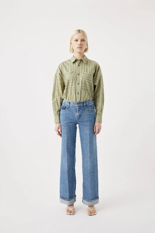 British Style Mia Cuffed Mid Wide Long Jean Meridian Mid Blue