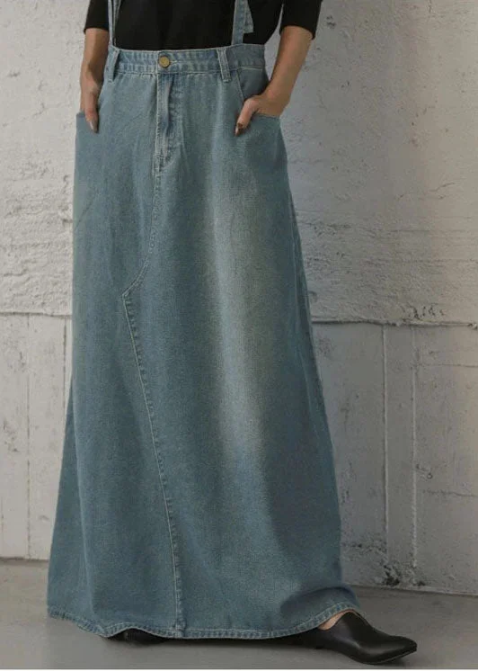 Slightly Flared Design Women Denim Light Blue Buttons Zipper Side Pockets Ankle Length Casual Skirts Slightly Flared Design Women Denim Light Blue Buttons Zipper Side Pockets Ankle Length Casual Skirts