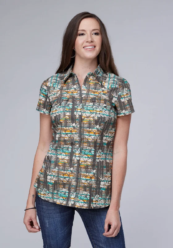 High-end Fabrics Roper Womens Distressed Tropical Grey 100% Cotton S/S Shirt