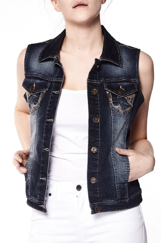 Elegant And Casual MANDY - Ladies Denim Vest - Dark Indigo Rinse