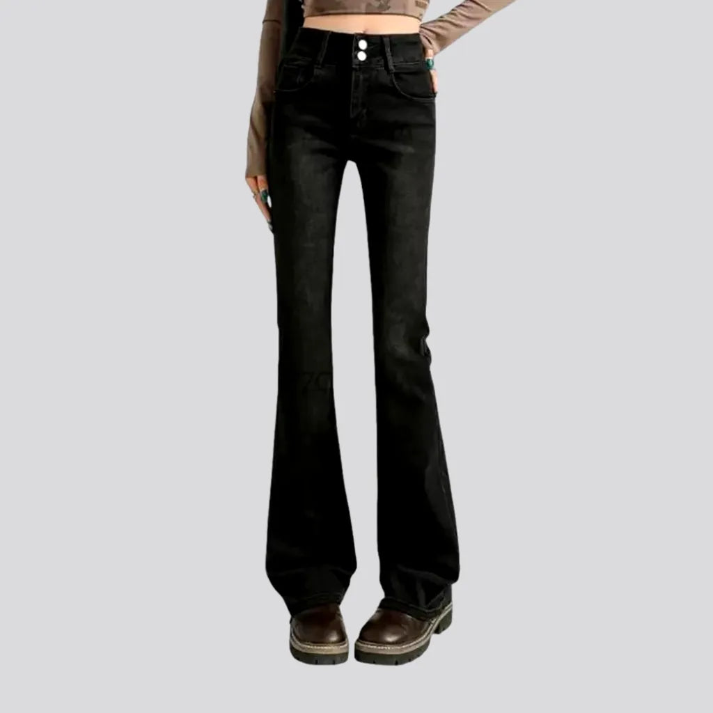 Relaxed And Casual High fashion warm elastic one-tone jeans for women