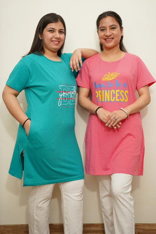 Warm Atmosphere Firozi & Carrot Women T-Shirts Combo