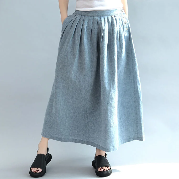 French Style light blue summer linen skirts loose a line skirts button maxi skirts
