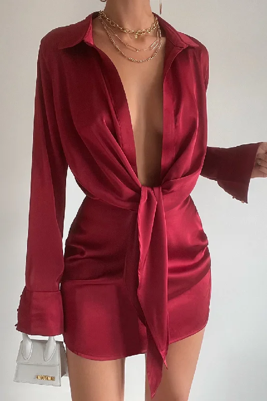 Autumn Selection RUBY SILK DRESS - MERLOT