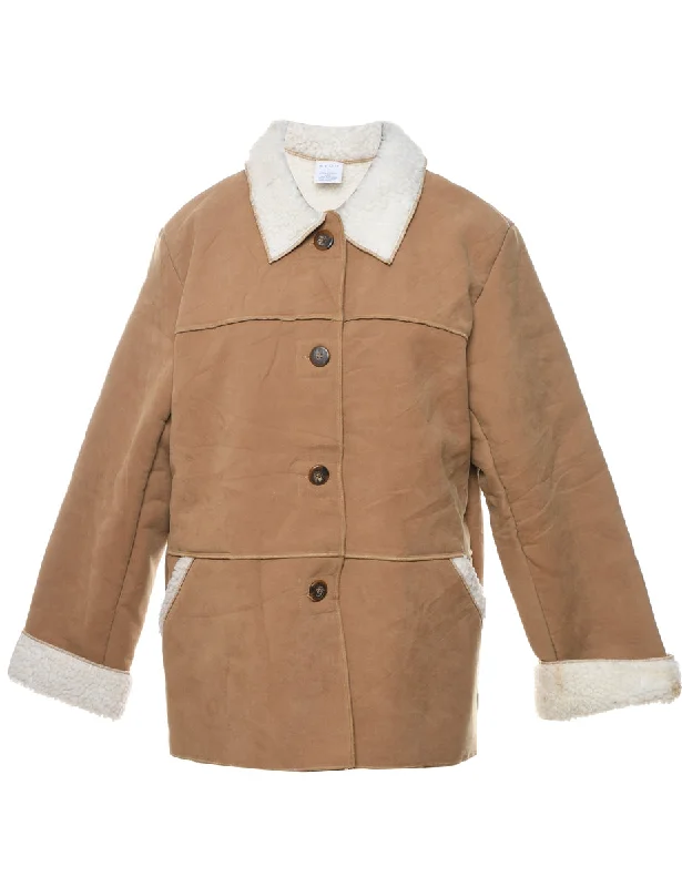 Carefree Single Breasted Light Brown & White Contrast Jacket - L