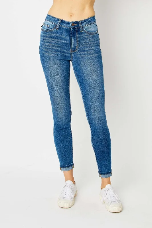 Fashionable Items Judy Blue Full Size Cuffed Hem Low Waist Skinny Jeans
