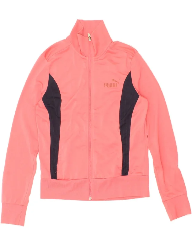 Light And Breathable PUMA Womens Tracksuit Top Jacket UK 12 Medium Pink Colourblock Polyester