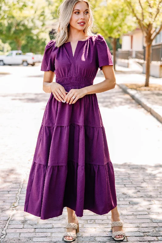 Stretch Design Leading Role Plum Purple Maxi Dress